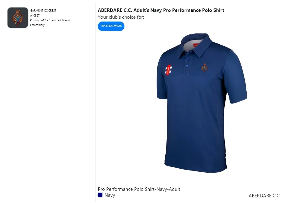 ABERDARE C.C. Adult's Navy Pro Performance Polo Shirt
