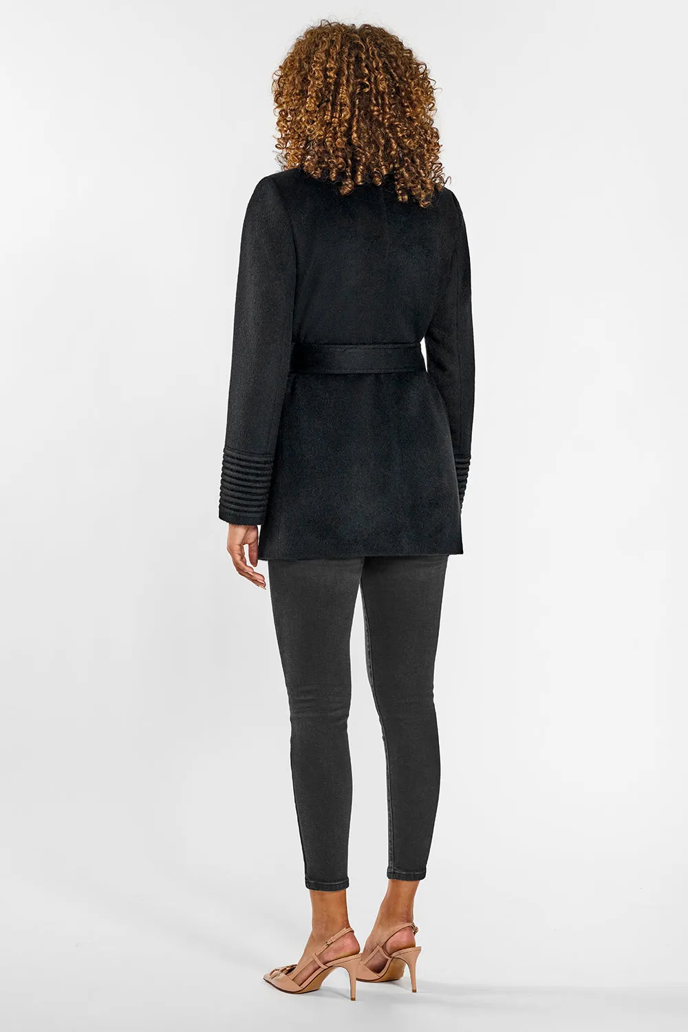 Baby Alpaca Cropped Notched Collar Wrap Coat with Square Pockets