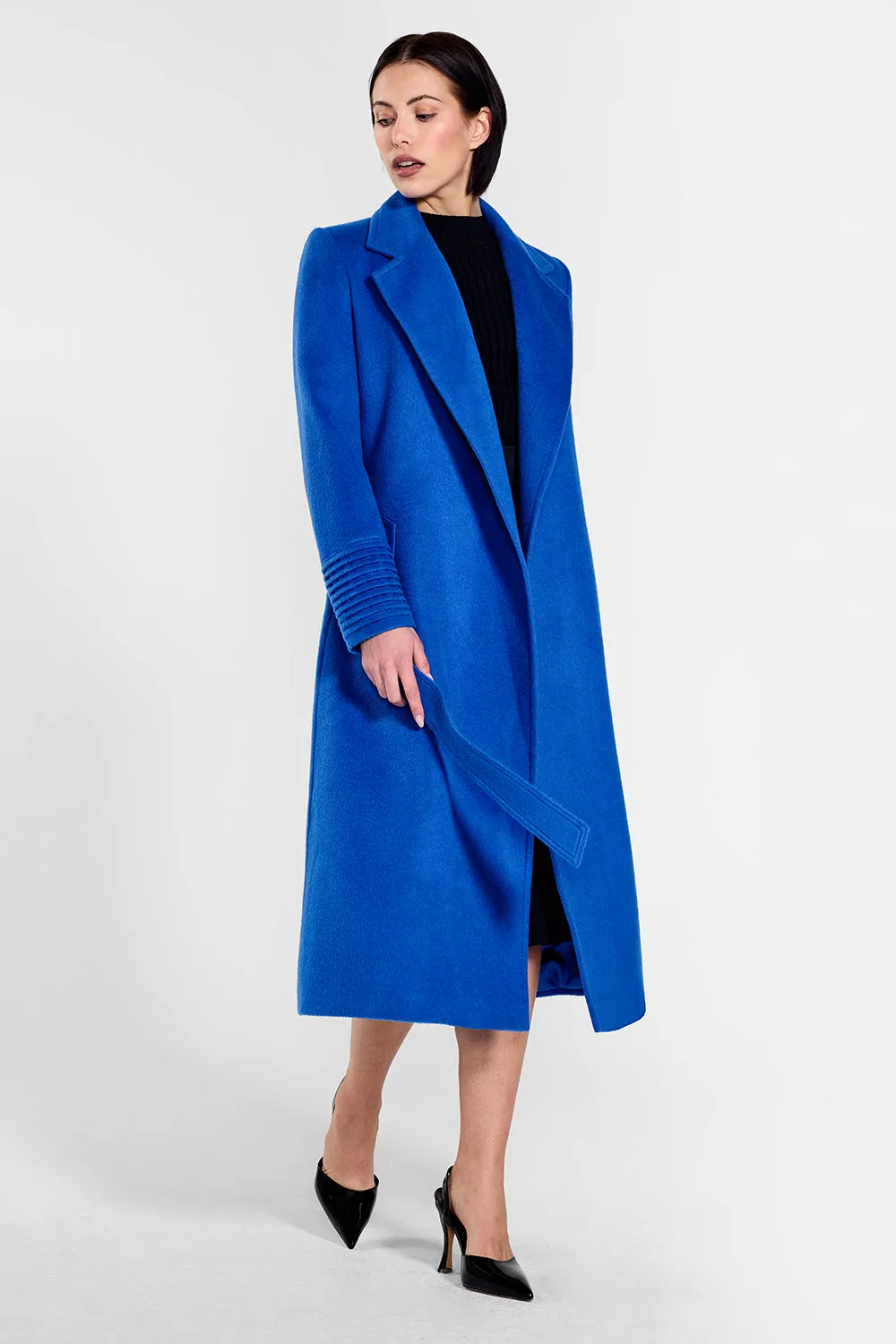 Baby Alpaca Long Notched Collar Wrap Coat