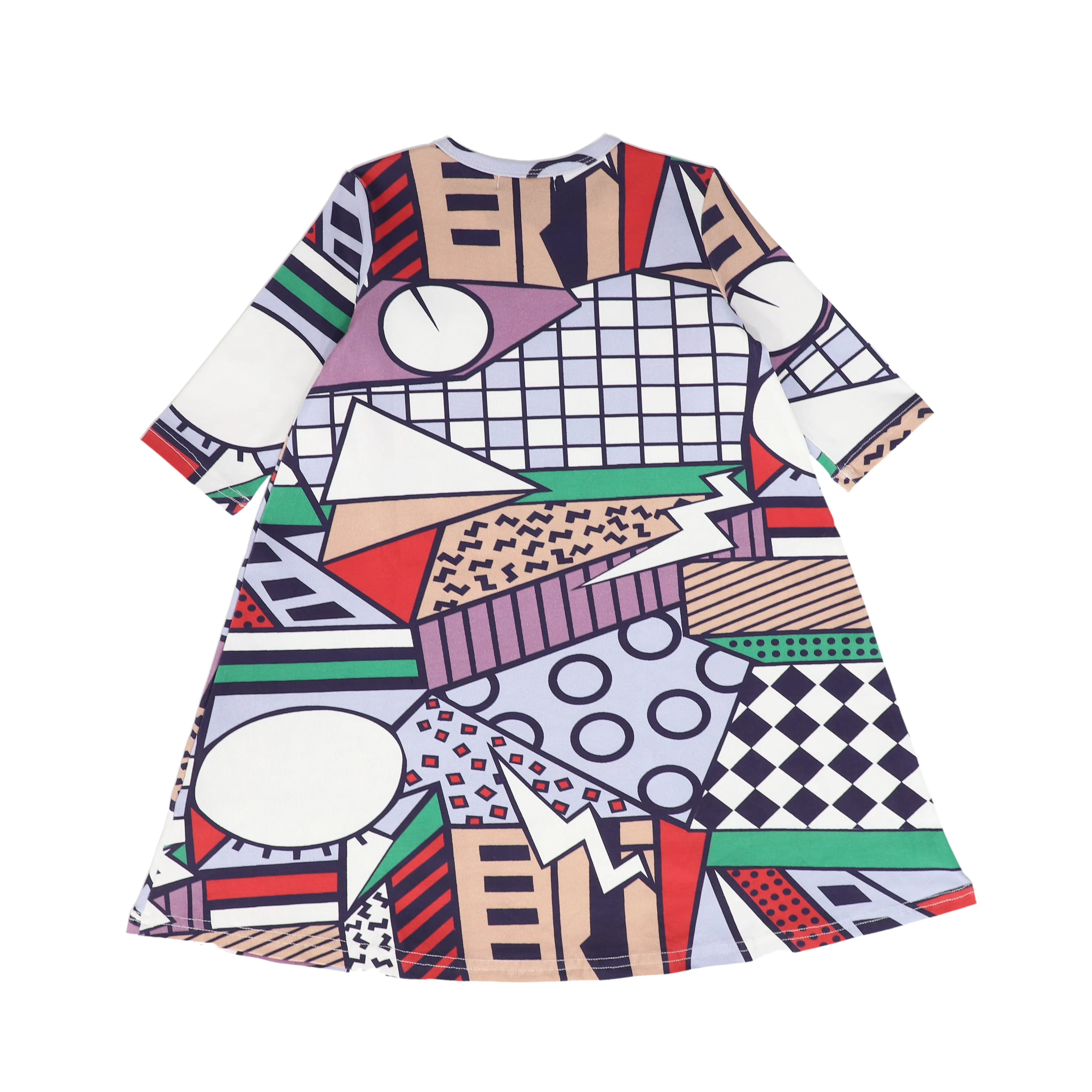 BAMBOO MULTI COLORED ABSTRACT PRINT 3/4 SLEEVE DRESS [FINAL SALE]