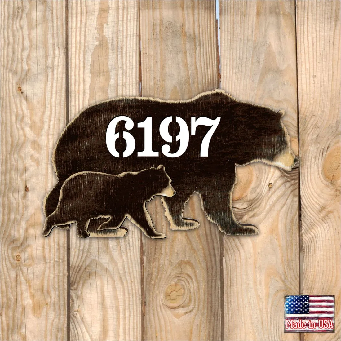 Bear Family Log Wooden House Number Sign by G. DeBrekht - Nature Wildlife Décor - MA982143
