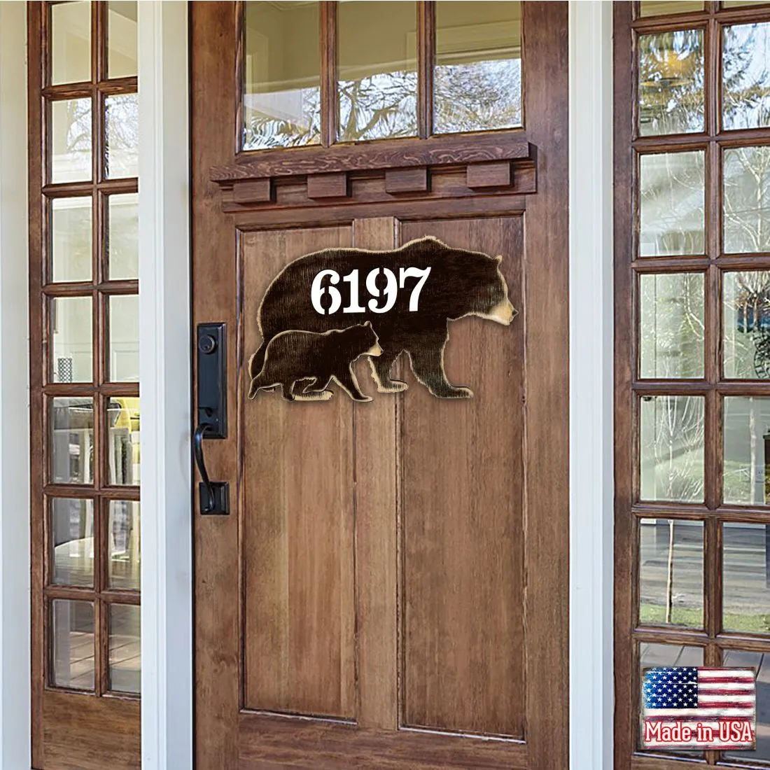 Bear Family Log Wooden House Number Sign by G. DeBrekht - Nature Wildlife Décor - MA982143