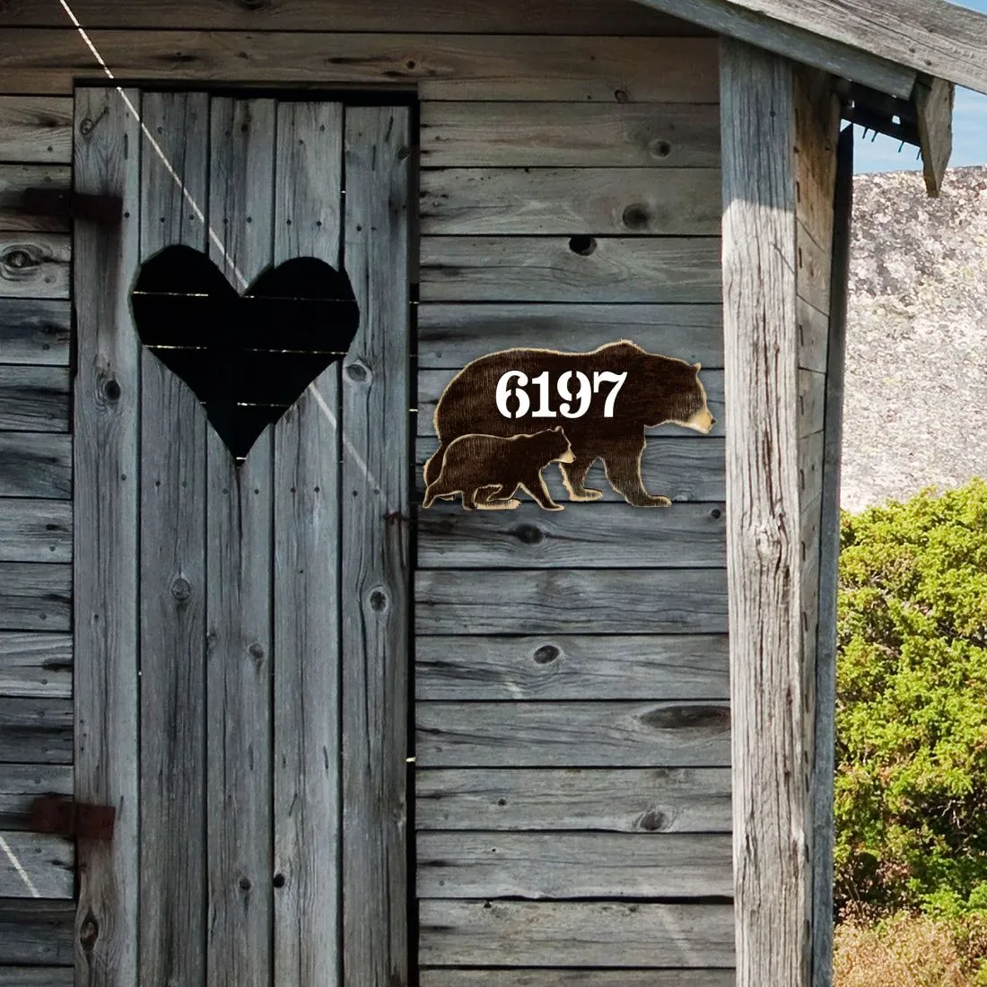 Bear Family Log Wooden House Number Sign by G. DeBrekht - Nature Wildlife Décor - MA982143