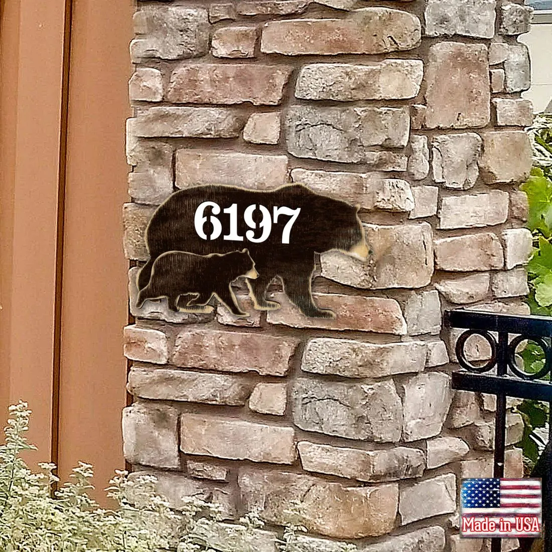 Bear Family Log Wooden House Number Sign by G. DeBrekht - Nature Wildlife Décor - MA982143