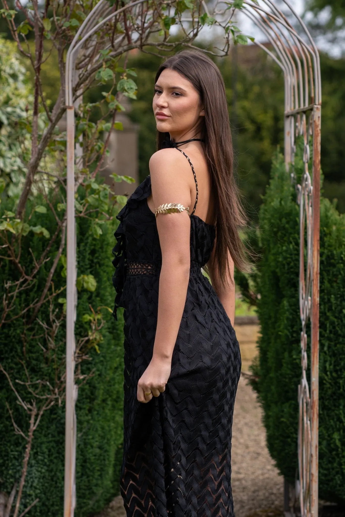 Black Boho Frill Front Maxi Dress