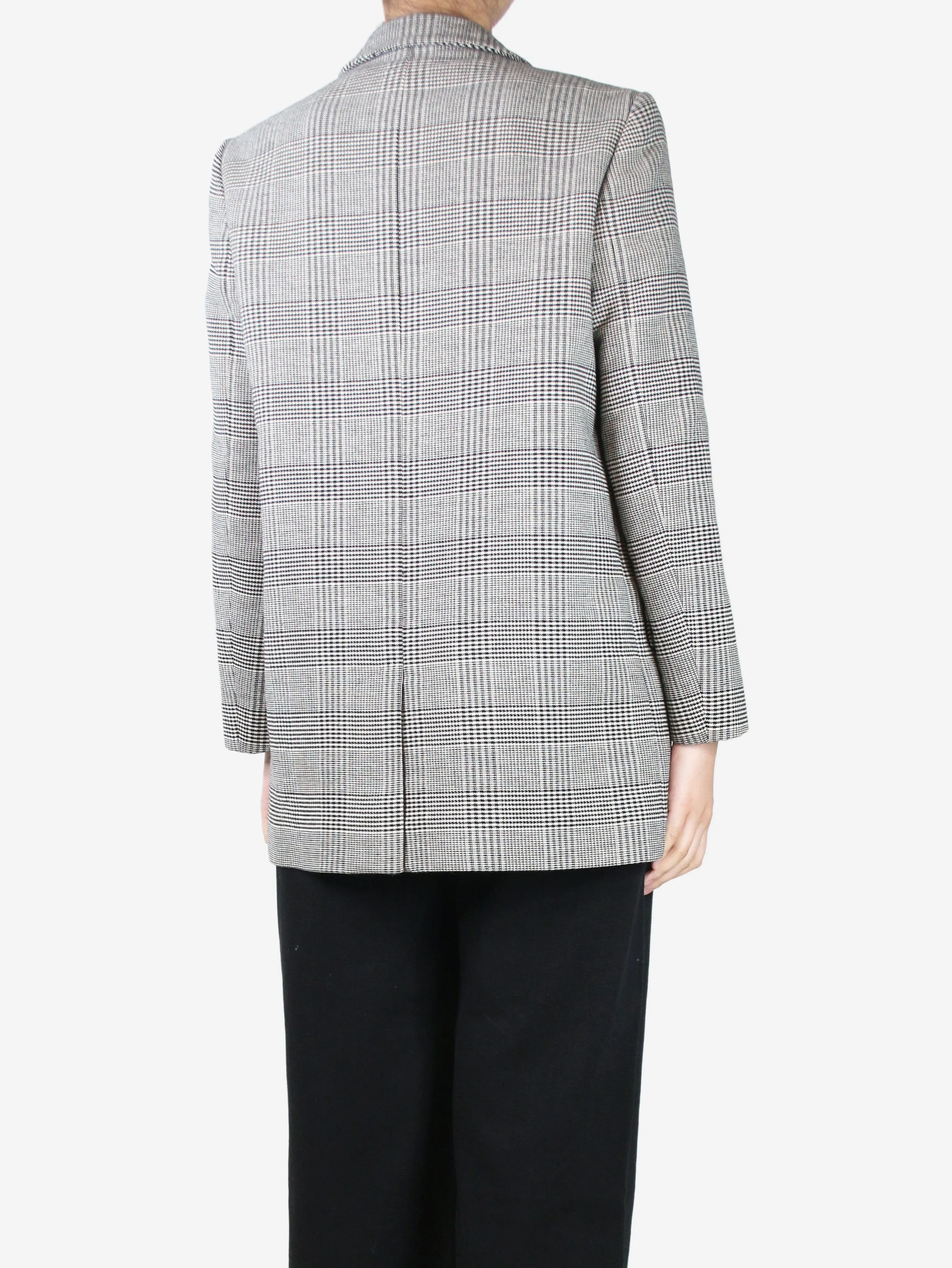 Black double-breasted wool houndstooth blazer - size UK 12