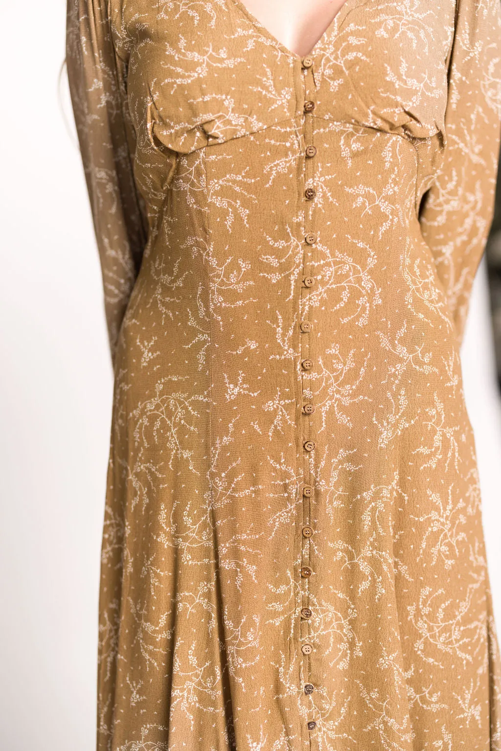 Brandi Long-Sleeve Button-Up Maxi Dress in Umber