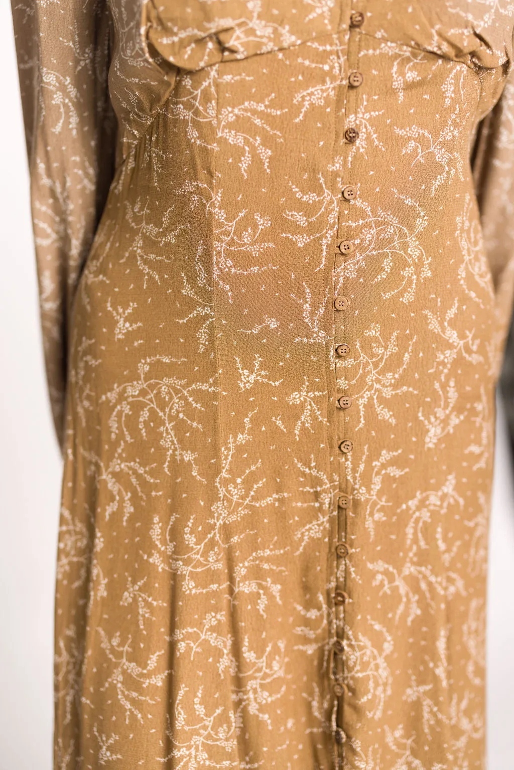 Brandi Long-Sleeve Button-Up Maxi Dress in Umber