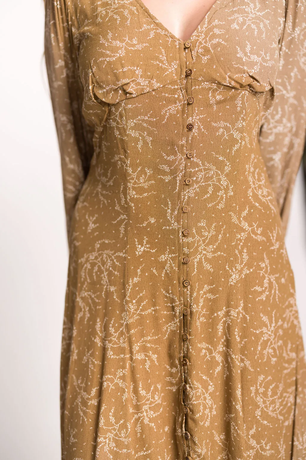 Brandi Long-Sleeve Button-Up Maxi Dress in Umber