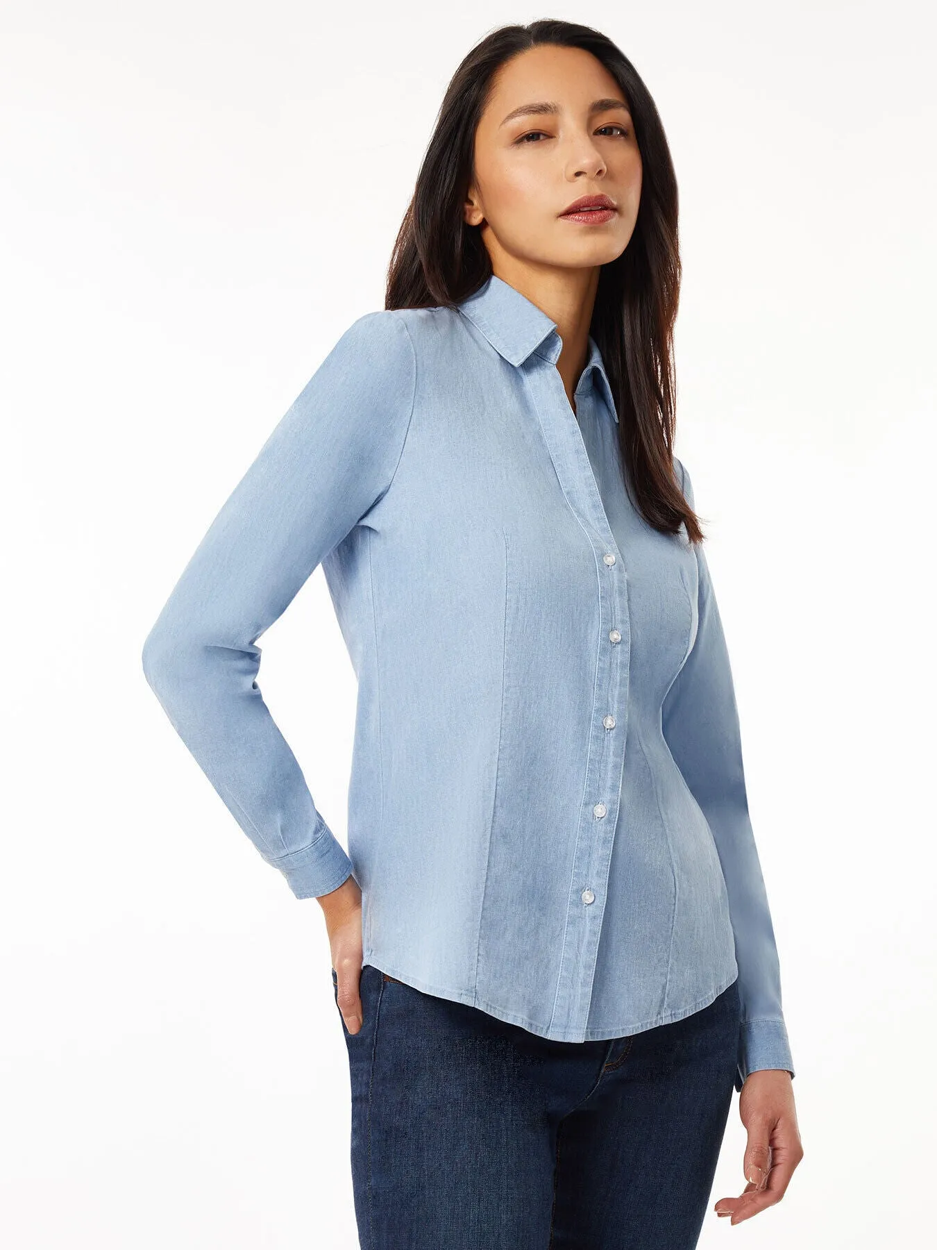 Button-Front Denim Shirt