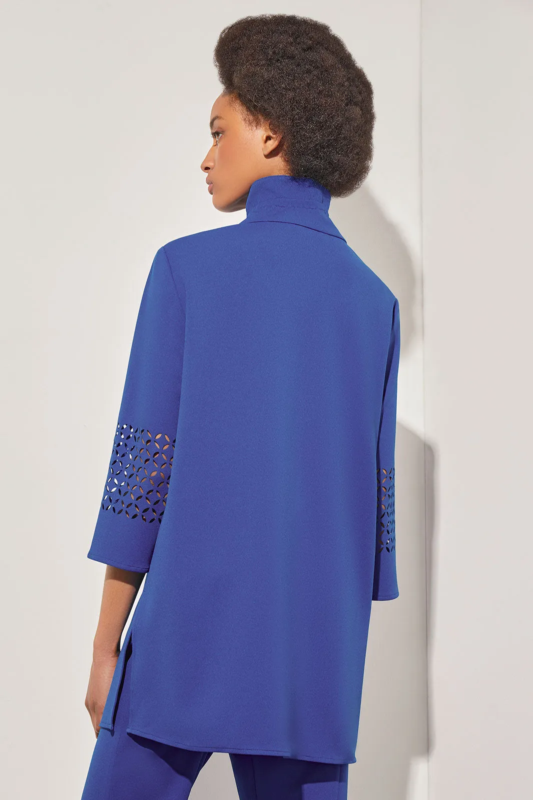Button-Front Heritage Jacket - Cut Out Detail Deco Crepe