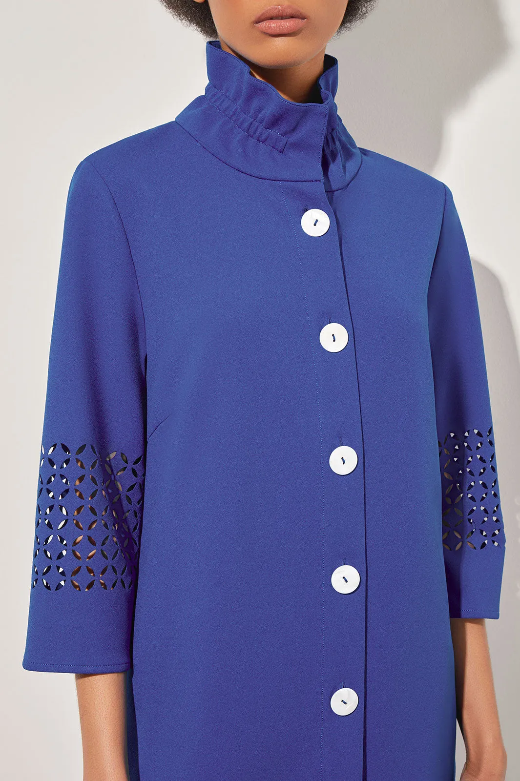 Button-Front Heritage Jacket - Cut Out Detail Deco Crepe