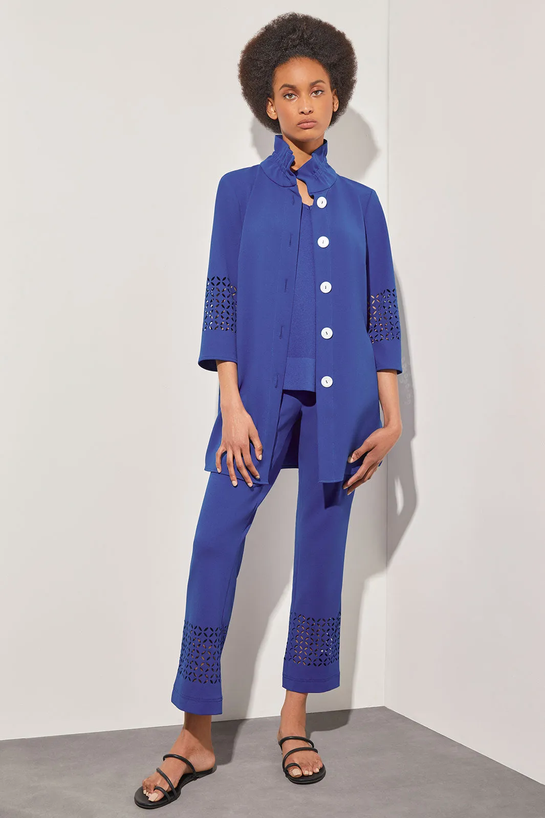Button-Front Heritage Jacket - Cut Out Detail Deco Crepe