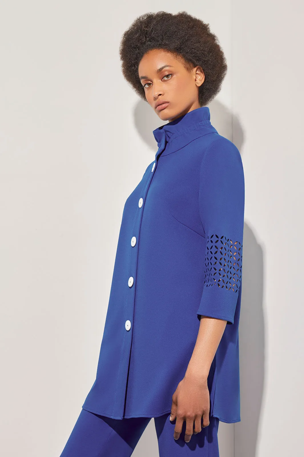 Button-Front Heritage Jacket - Cut Out Detail Deco Crepe