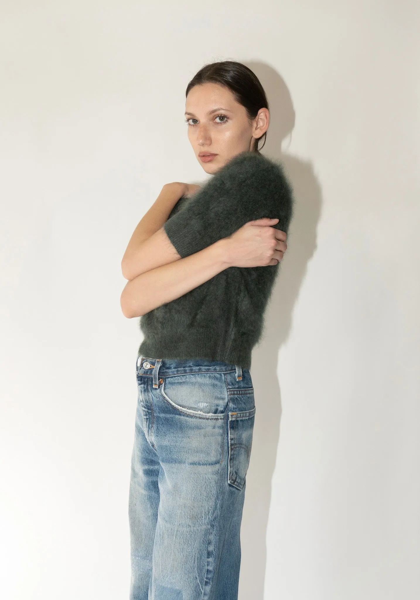 Cashmere Carolyn Sweater in Olive Brushed