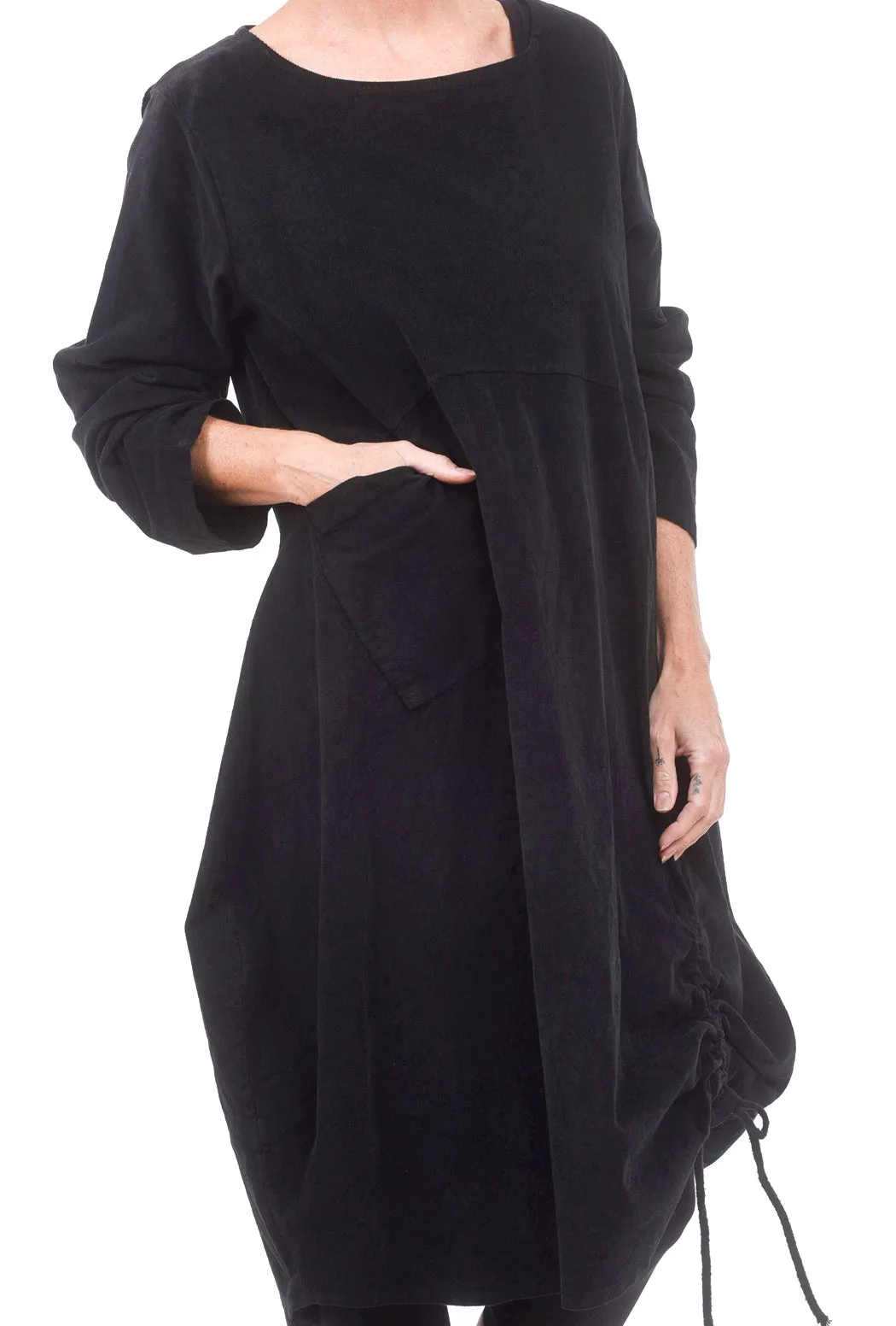 Corduroy Ruched Dress, Black