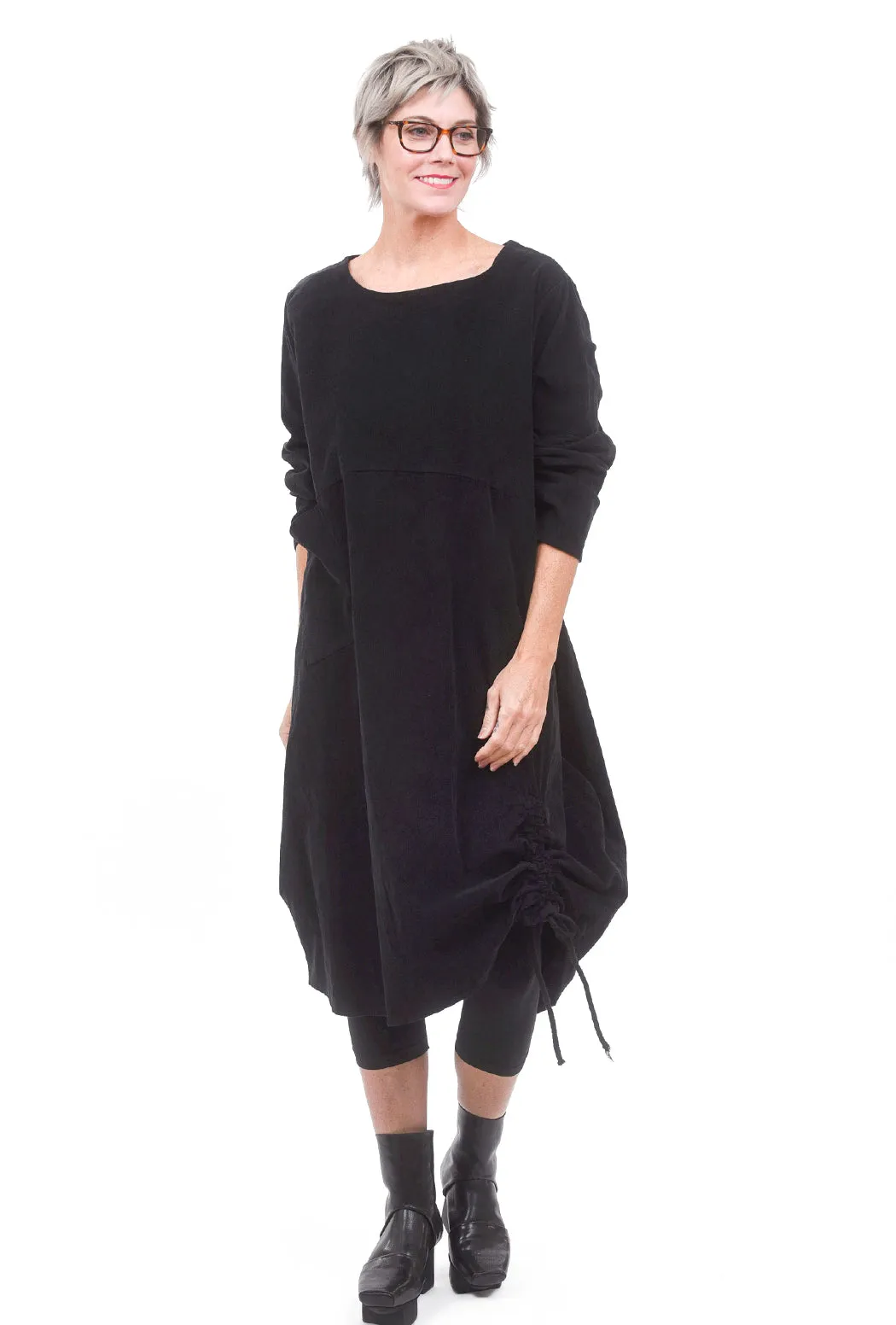 Corduroy Ruched Dress, Black