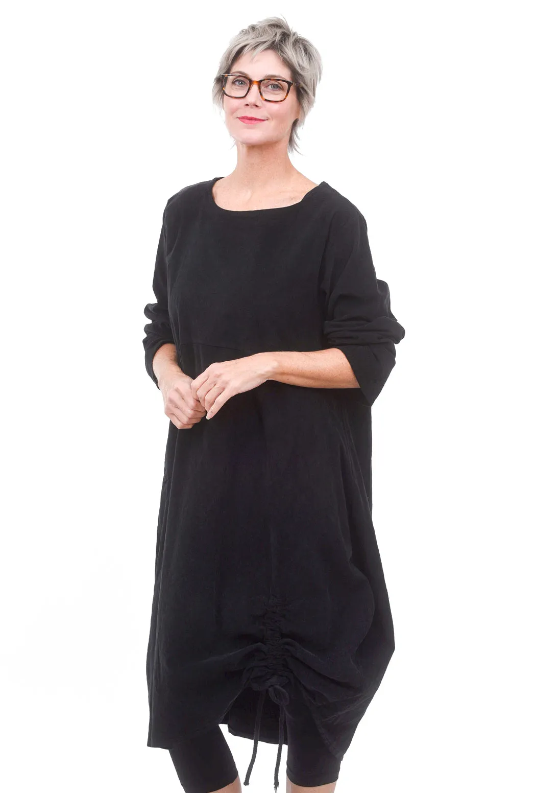 Corduroy Ruched Dress, Black