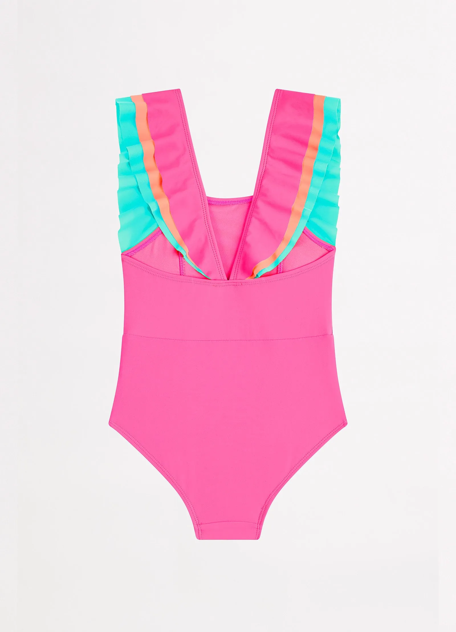 Essentials Girls Colour Blocked One Piece - Peony