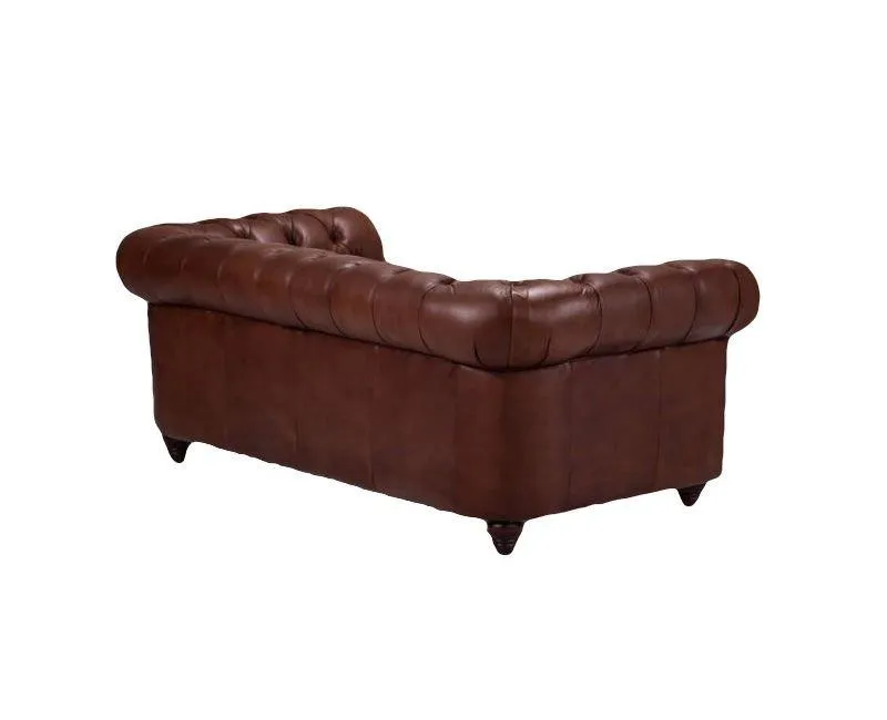 Figure It Out Chesterfield Brown Bonded Leather 2 Seater Sofa Couch