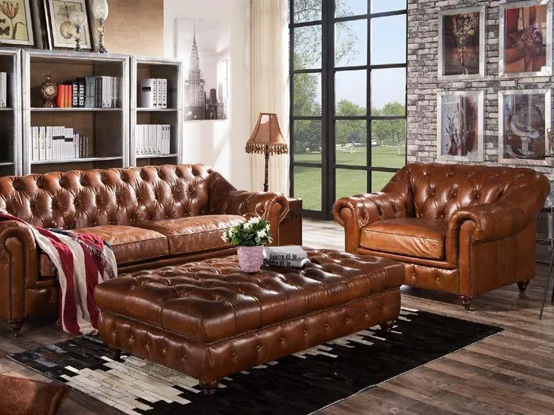 Figure It Out Chesterfield Brown Bonded Leather 2 Seater Sofa Couch