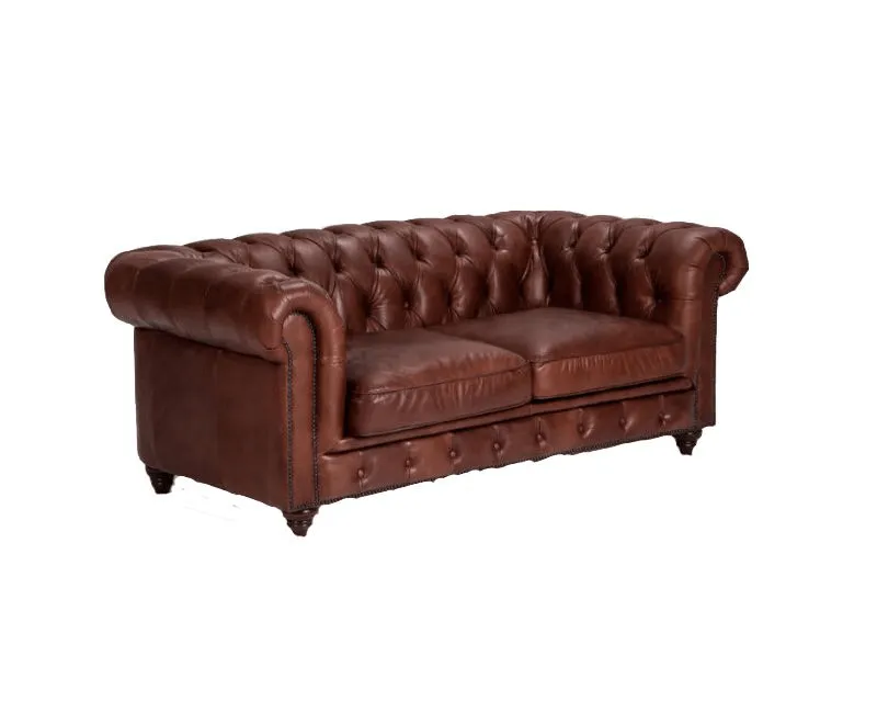 Figure It Out Chesterfield Brown Bonded Leather 2 Seater Sofa Couch
