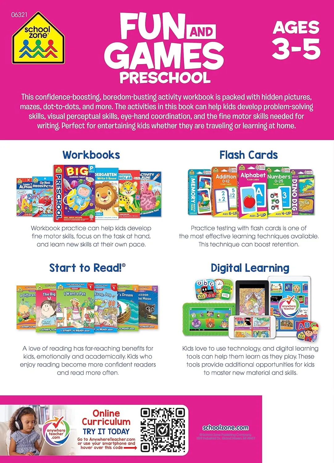 Fun and Games Preschool Activity Workbook - Ages 3 and Up, Colors, Shapes, Alphabet, Numbers, and More