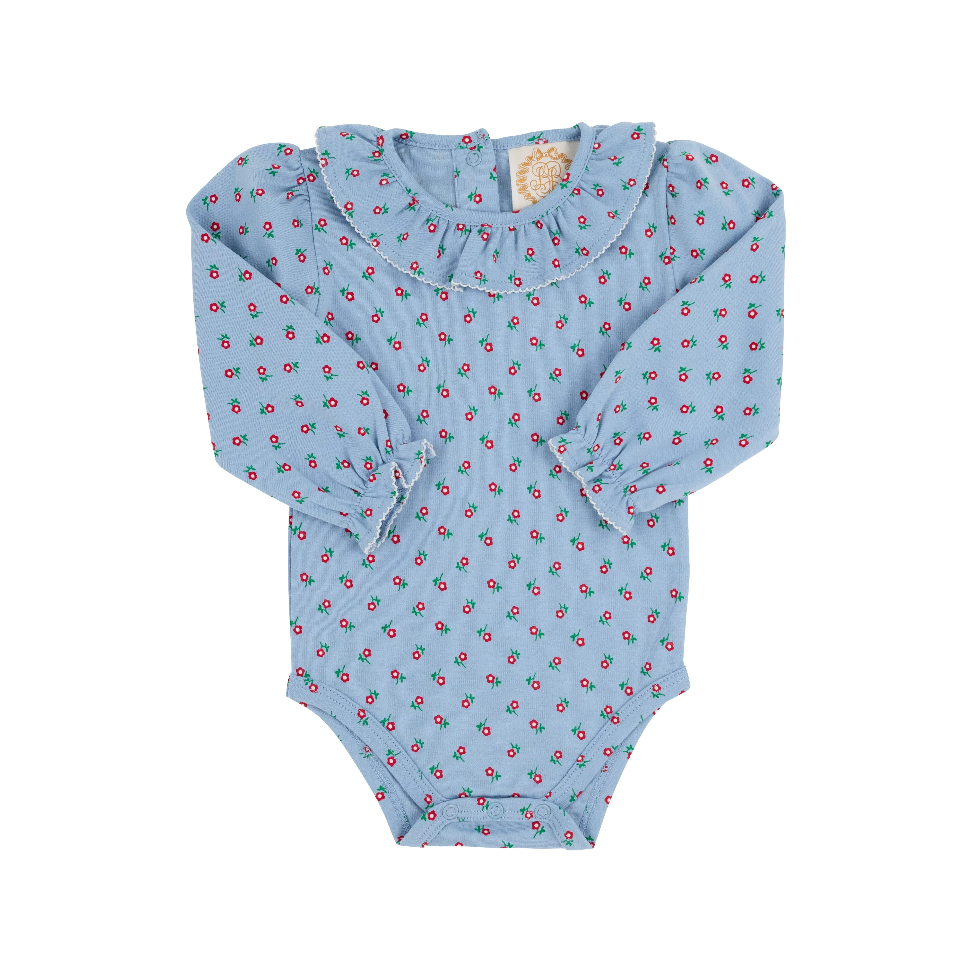 Long Sleeve Ramona Ruffle Collar Shirt & Onesie - Barrington Blue Midway Micro Floral with Palmetto Pearl