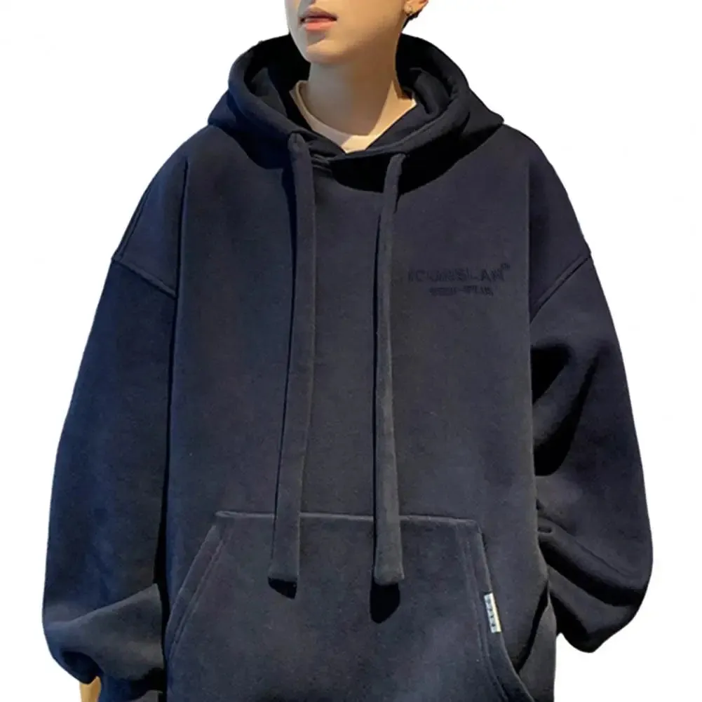Men's Winter Hoodie with Drawstring Pullover Big Patch Pocket Thickened Soft Streetwear-inspired for Autumn