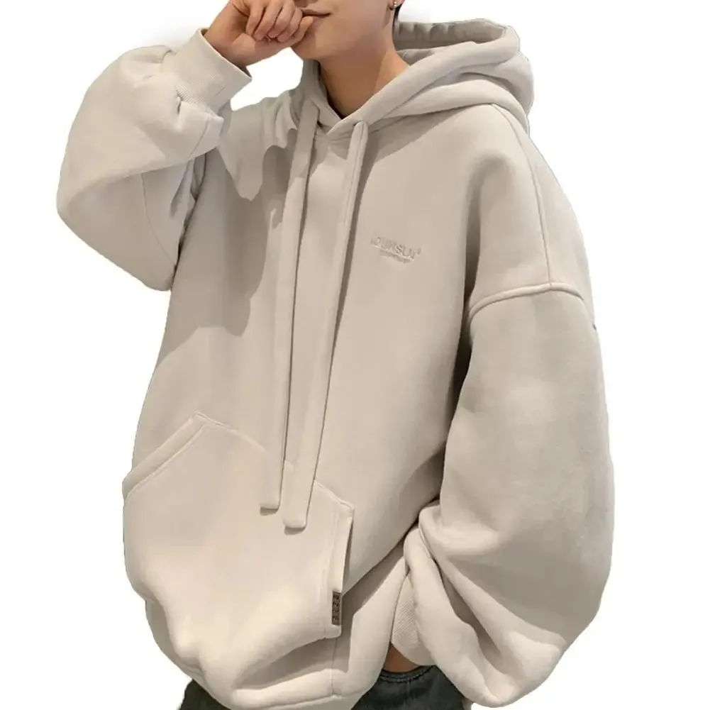 Men's Winter Hoodie with Drawstring Pullover Big Patch Pocket Thickened Soft Streetwear-inspired for Autumn