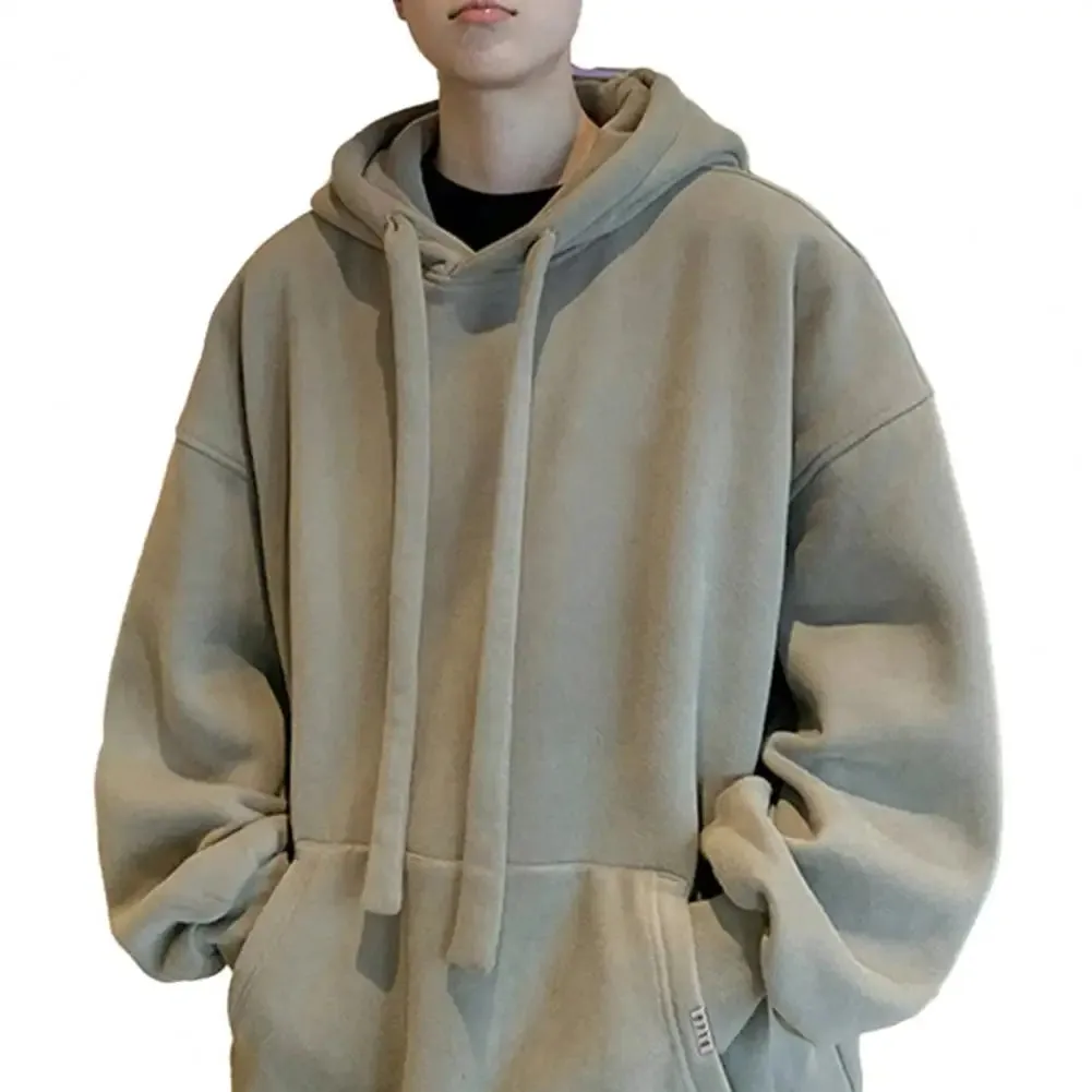 Men's Winter Hoodie with Drawstring Pullover Big Patch Pocket Thickened Soft Streetwear-inspired for Autumn