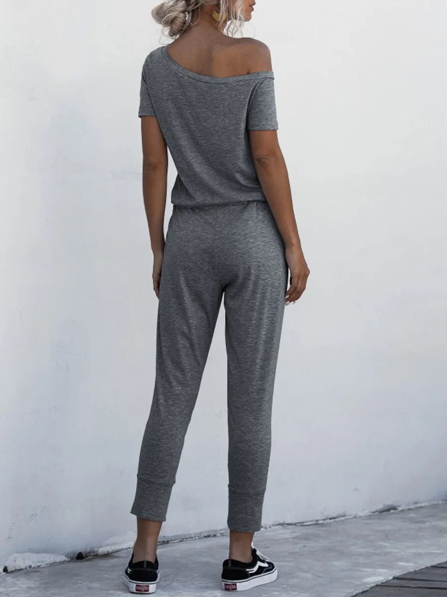 Off Shoulder  pocket Lace-up Jumpsuits