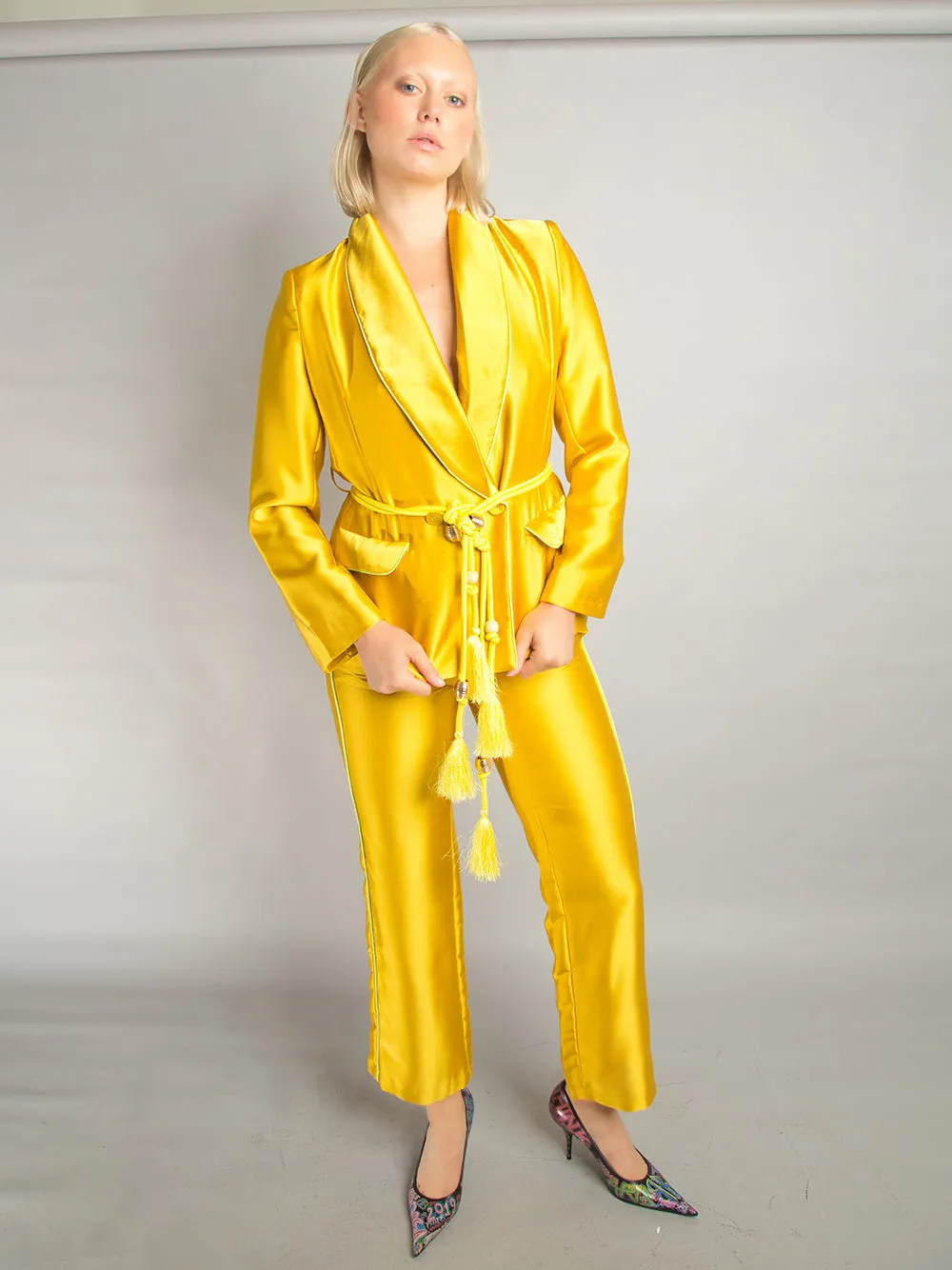 PJ Satin Blazer   Pants Matching Set in Gold