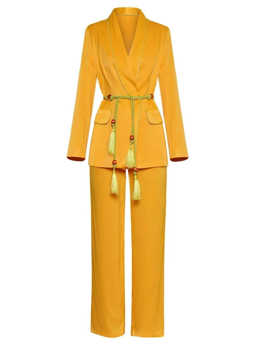 PJ Satin Blazer   Pants Matching Set in Gold