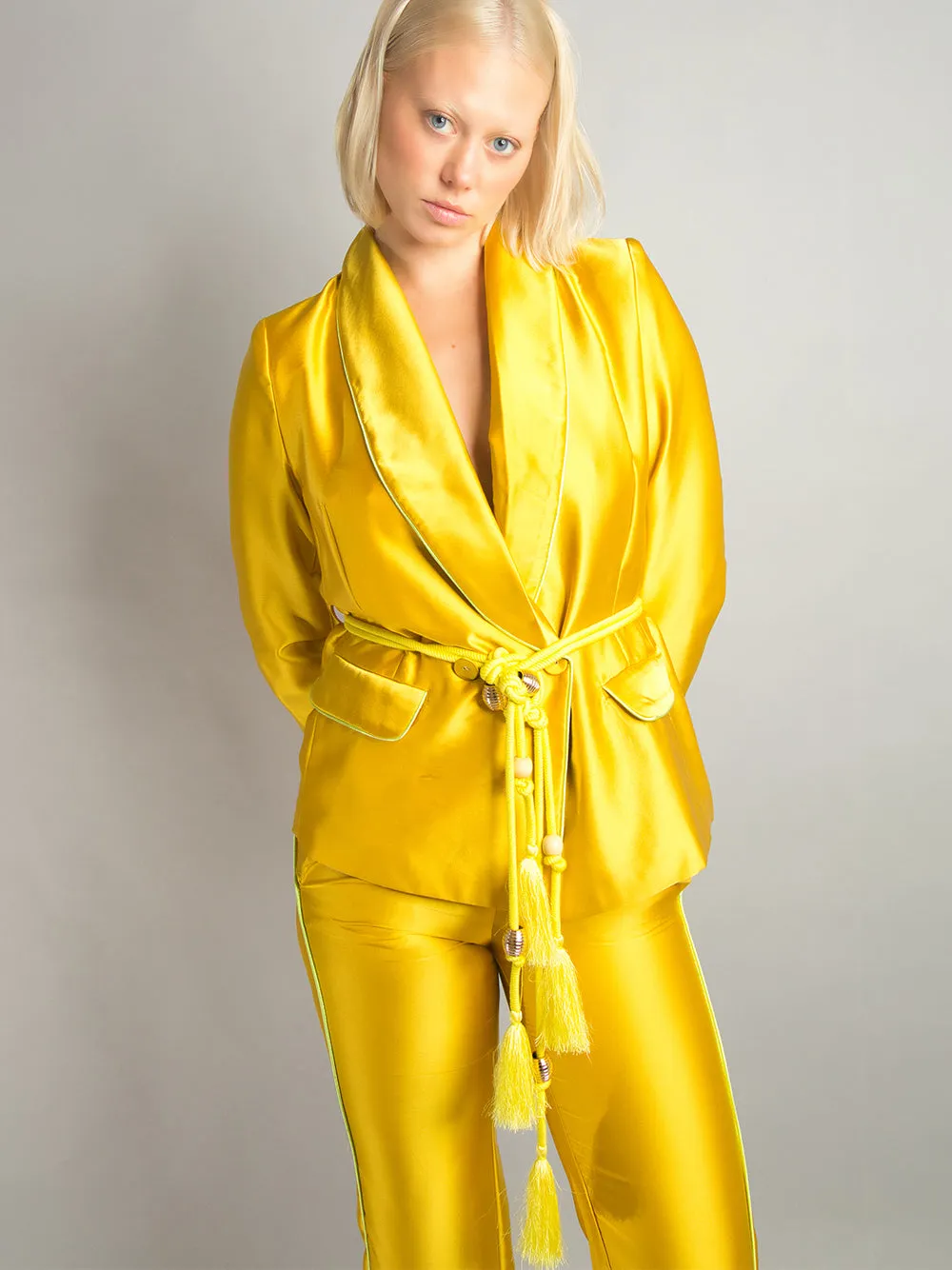 PJ Satin Blazer   Pants Matching Set in Gold
