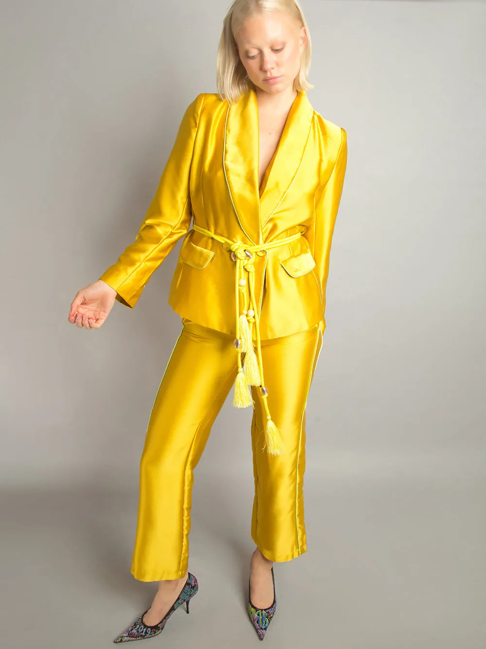 PJ Satin Blazer   Pants Matching Set in Gold