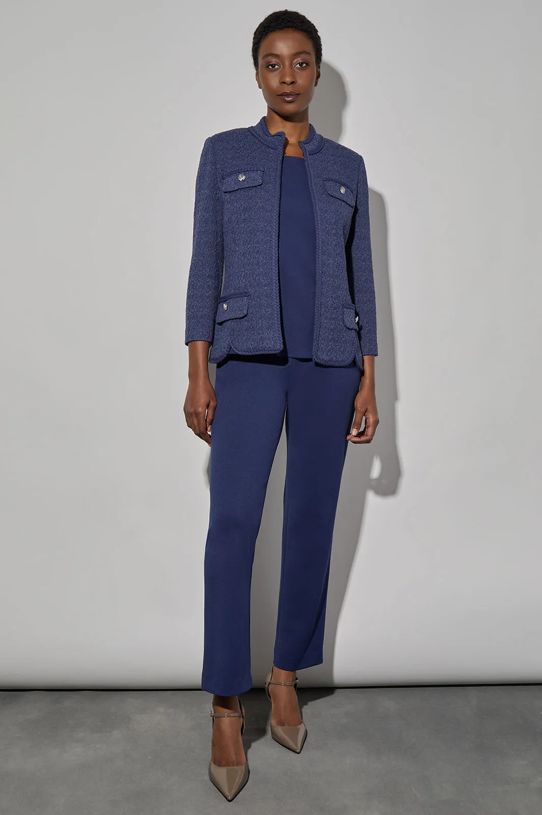 Plus Size Braided Trim Pointelle Knit Jacket