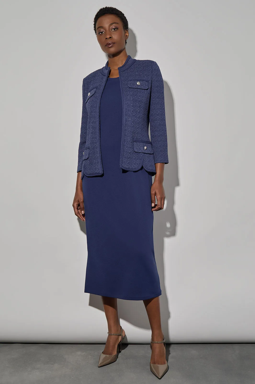 Plus Size Braided Trim Pointelle Knit Jacket