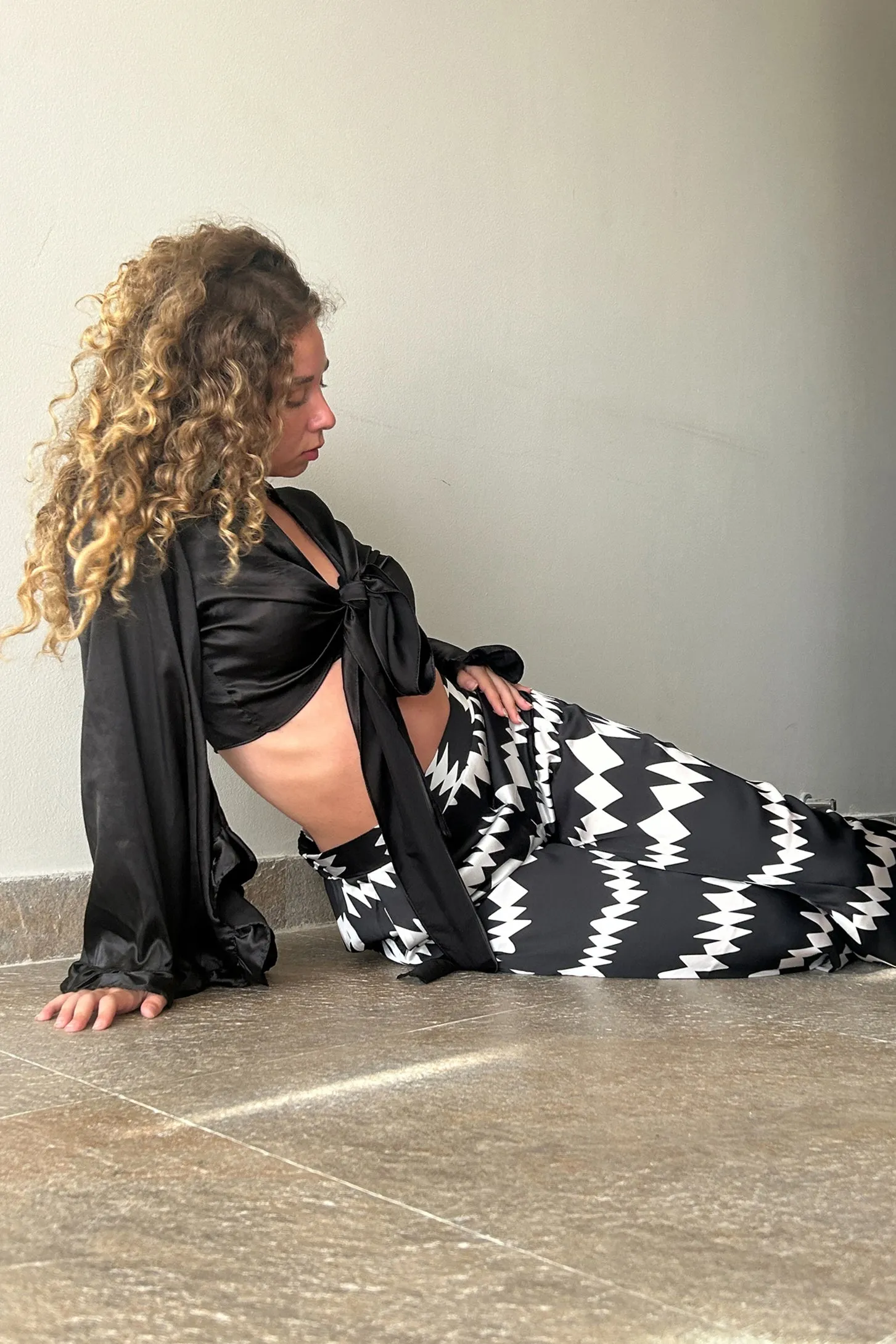 Satin Look Palazzo Pants - Black*White