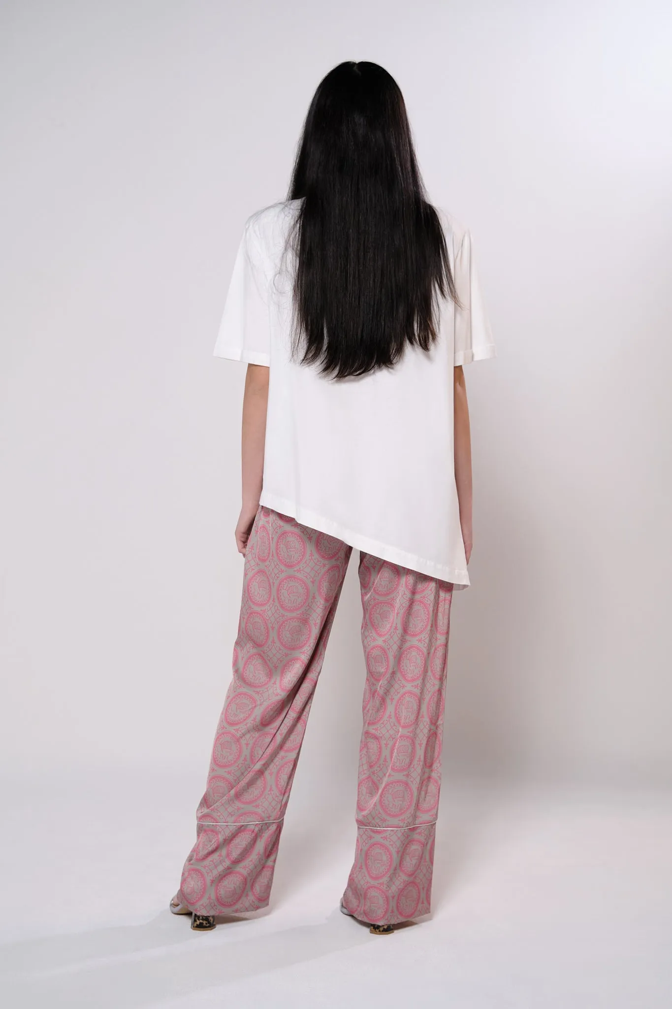 Satin wide leg pants in pink heritage print