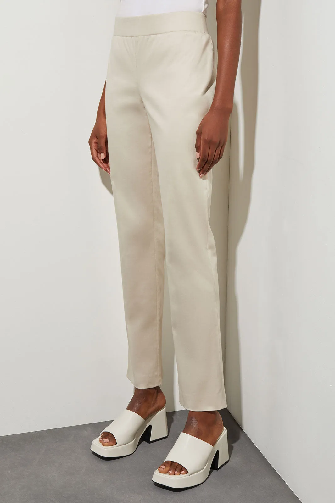 Stretch Cotton Tencel Straight-Leg Pants