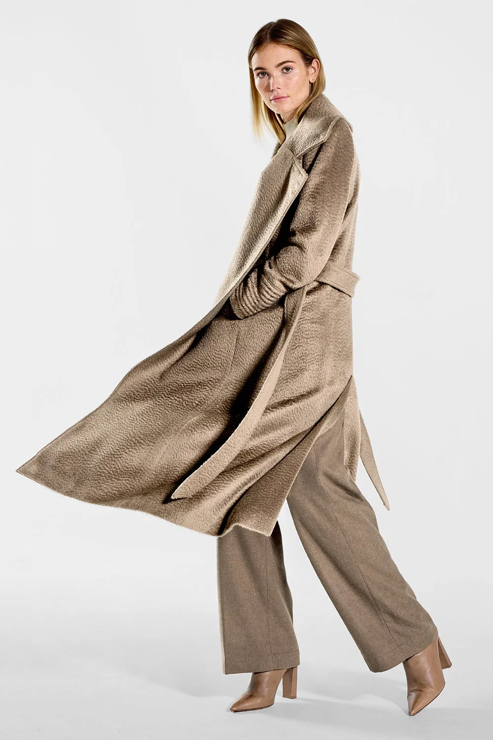 Suri Alpaca Long Notched Collar Wrap Coat
