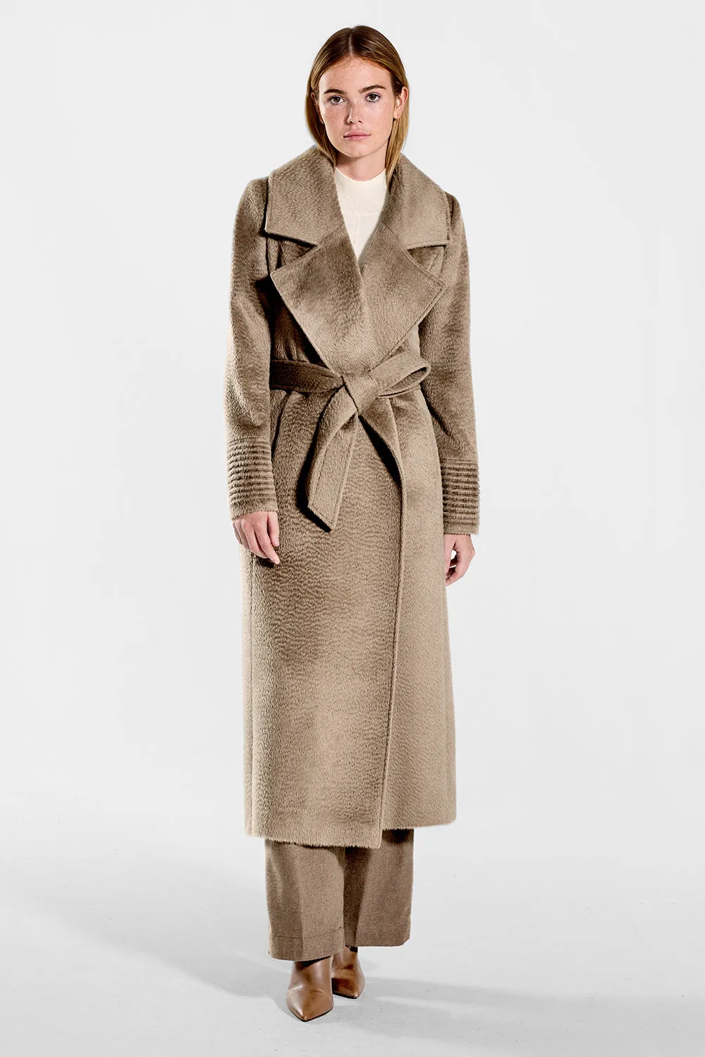 Suri Alpaca Long Notched Collar Wrap Coat