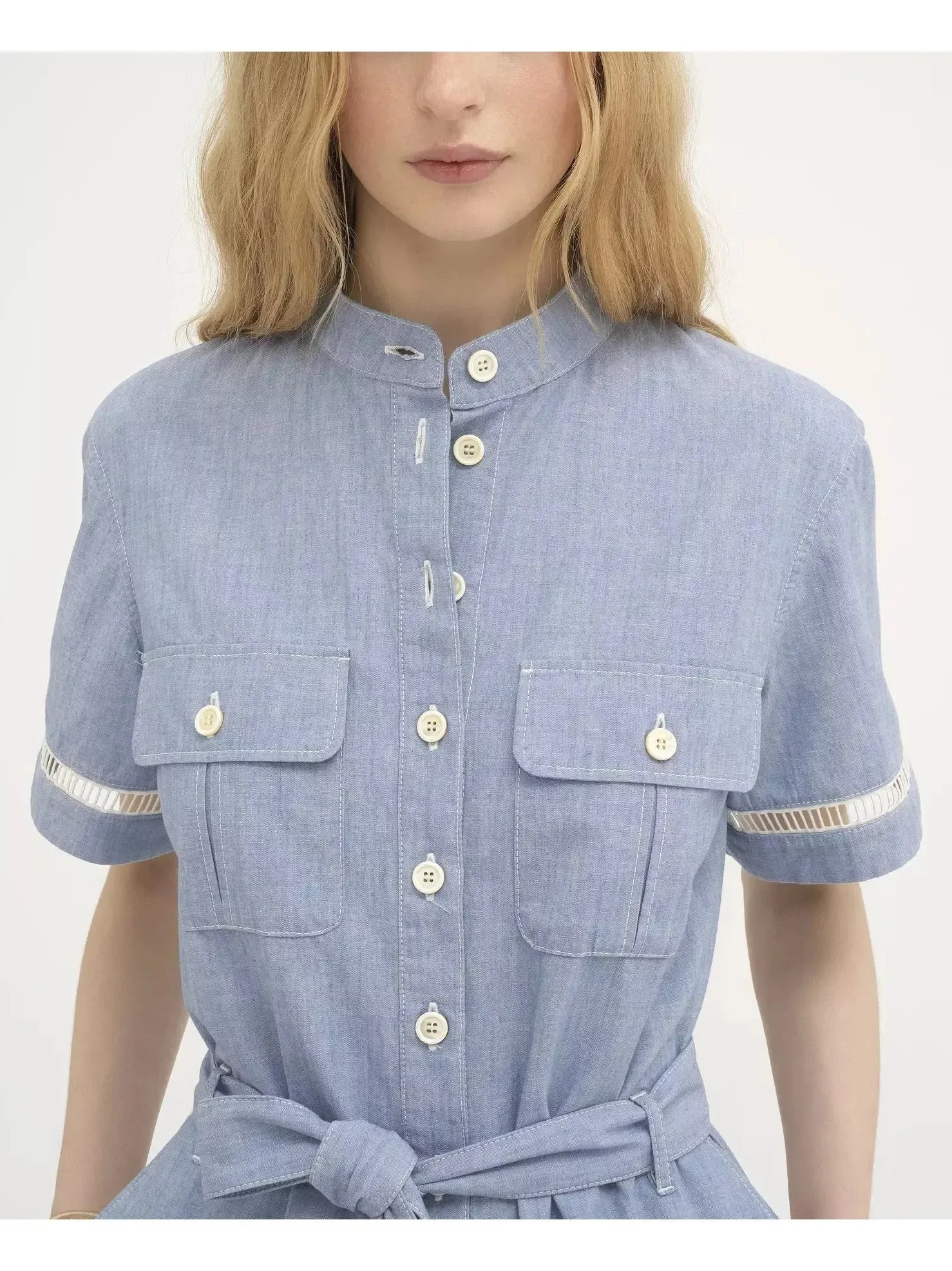 Women’s Denim Chambray Short-Sleeve Jumpsuit